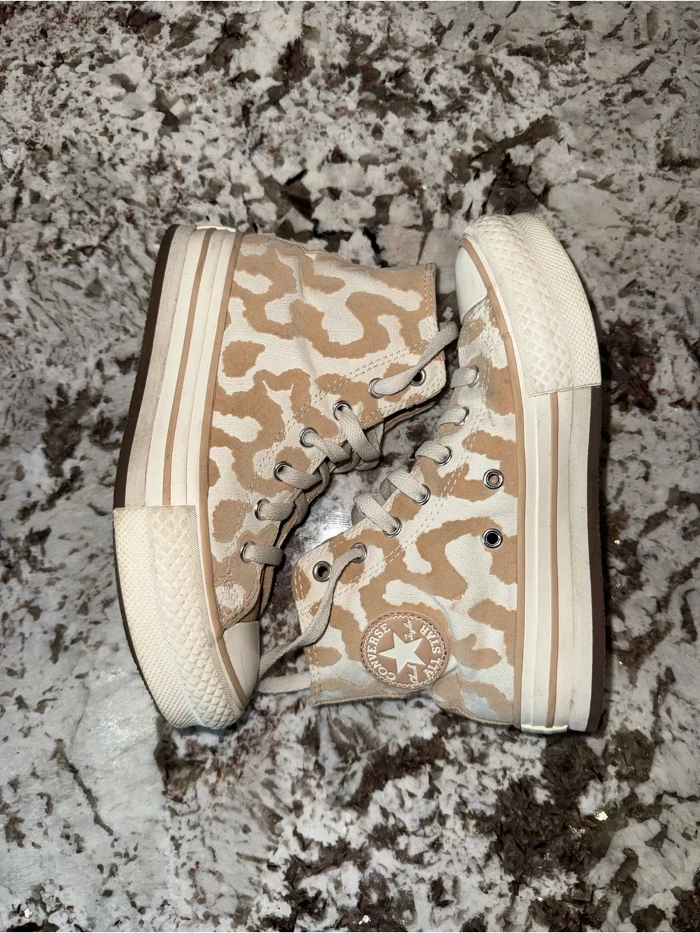 Converse Kids High Top Sneakers in Beige and White Camo